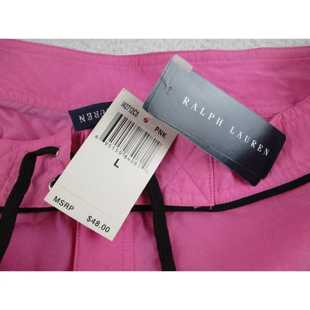 NWT Ralph Lauren Shorts Mens Large‎ Pink Black Swim Trunks Board Nylon New Beach